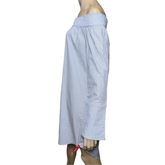 Derek Lam 10 Crosby 10 Blue White Micro Stripe Cotton Oxford Off Shoulder Dress - Picture 5 of 11